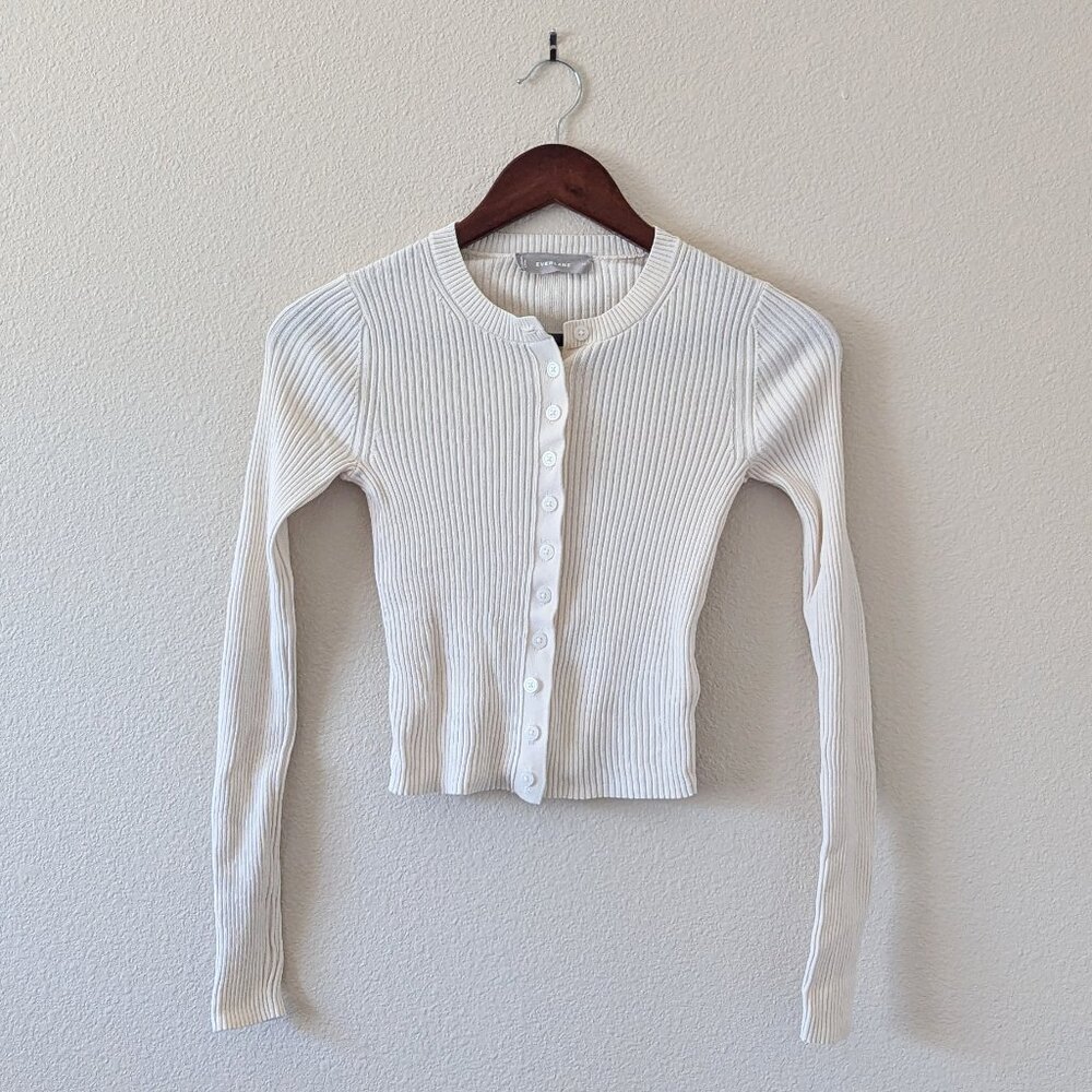 Everlane White Ribbed Cardigan Sweater